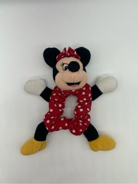 Vtg Y2K Walt Disney Minnie Mouse Plush Scrunchie Red White Polka Dot Hair Tie